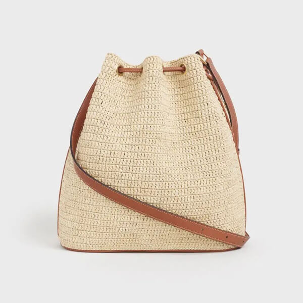 セリーヌ夏 かごバッグ コピー ラフィア&カーフ クラシック バスケット バケット Tan